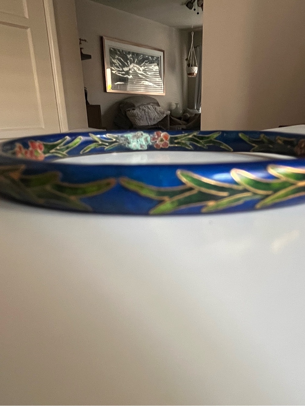 Blue Floral Cloisonné Bangle Bracelet